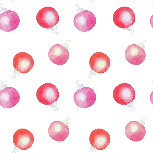 水彩圣诞彩球无缝模式 — 图库照片