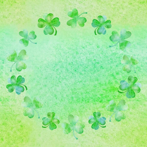 緑のクローバーの水彩花輪 — ストック写真