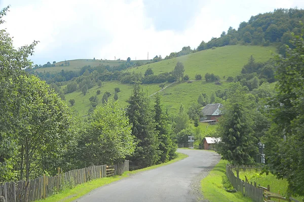 Summer landscape in the mountain village — Stock Photo, Image