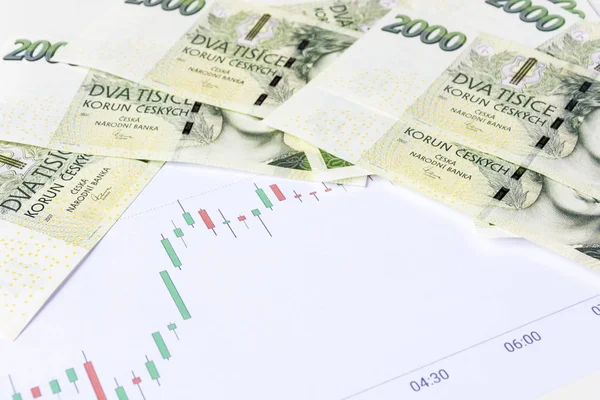 Green czech money on economic charts
