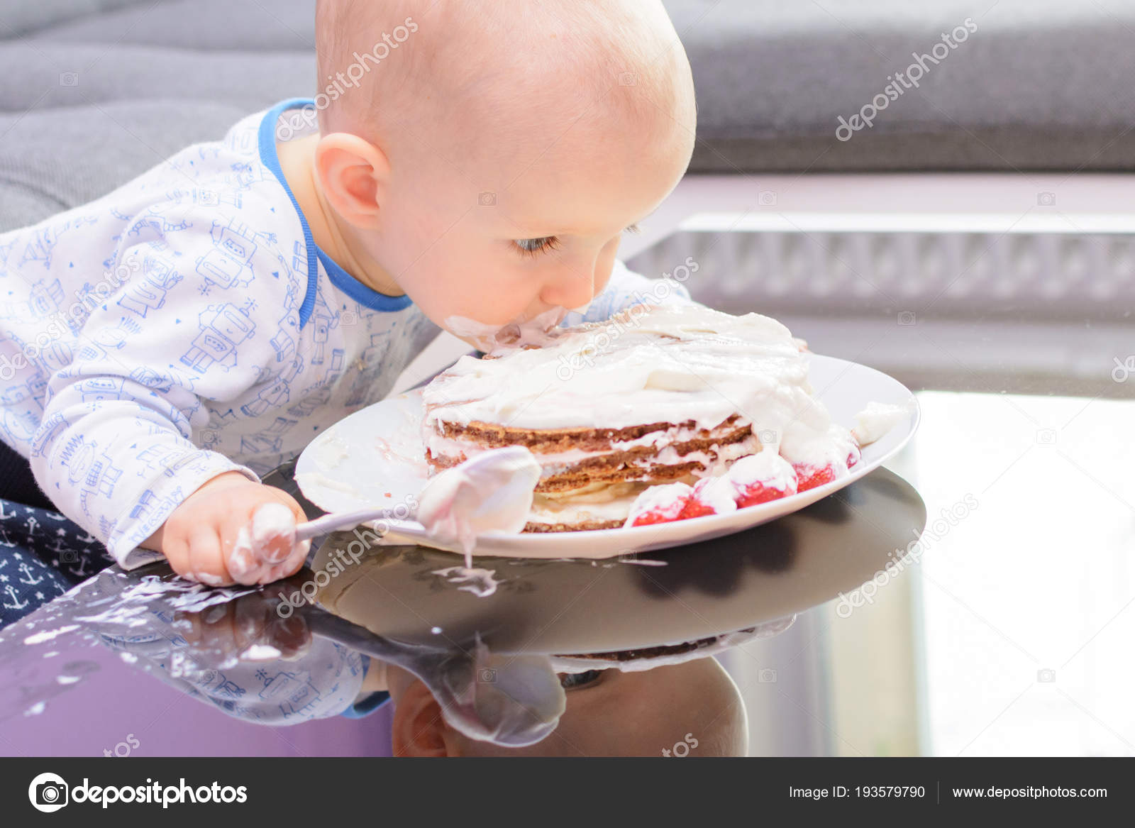 First Birthday Celebration Little Boy Little Boy Eating Birthday