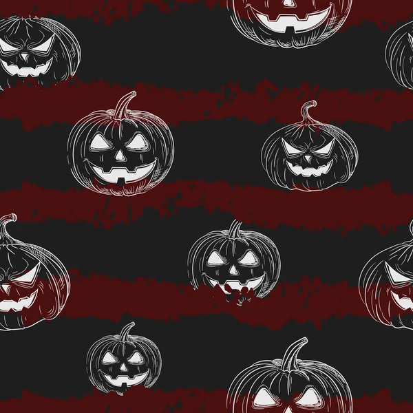 Modello senza cuciture di Halloween con zucche e linee — Vettoriale Stock