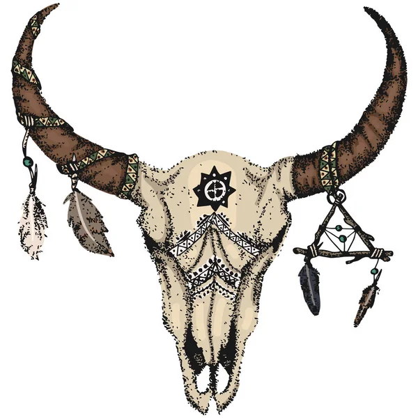 Schedel van bison / buffalo schedel afdrukken — Stockvector