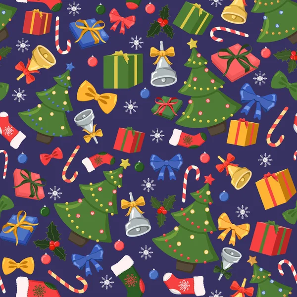 Jul och nyår sömlösa mönster med julpynt — Stock vektor