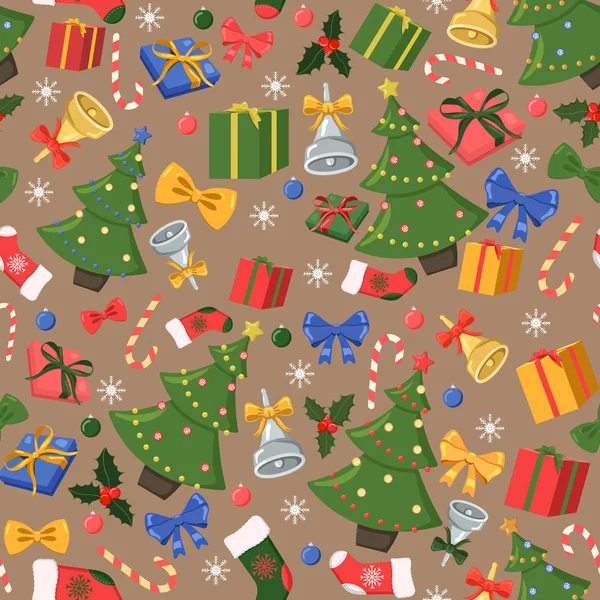 Patrón sin costuras de Navidad y Año Nuevo con decoraciones navideñas — Archivo Imágenes Vectoriales
