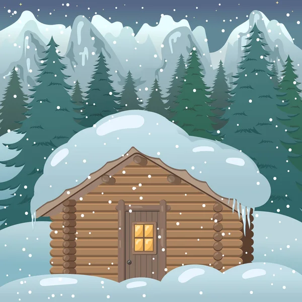 Illusztráció egy ház, a havas erdőben — Stock Vector