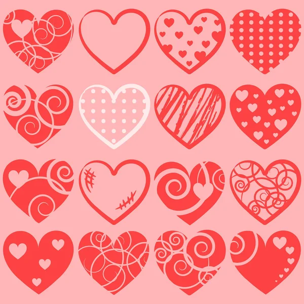 Conjunto de 16 corazones vectoriales — Archivo Imágenes Vectoriales