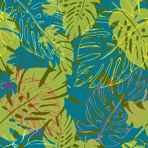 Motif sans couture avec des feuilles de palmier tropical — Image vectorielle