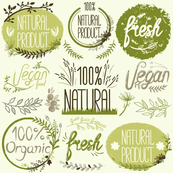 Natural organic labels. Organic food stickers and elements. — Stock Vector