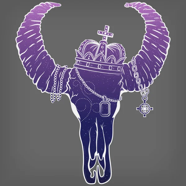 Crâne de buffle dans une couronne. Une empreinte. Bison crâne violet. L'espace. Illustration vectorielle — Image vectorielle
