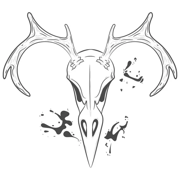 Fågel skalle med horn. Vector print — Stock vektor