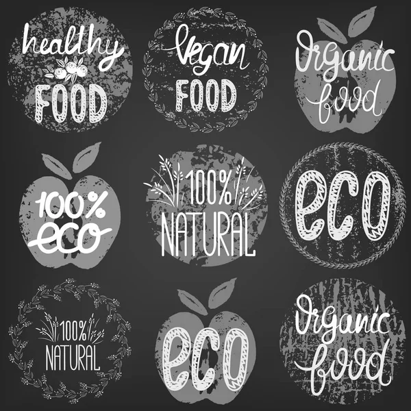 Set healthy food, eco food, organic food, 100% natural. Hand drawn texture templates. Black and White — Stock Vector
