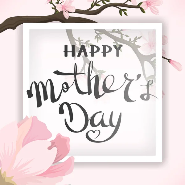 Feliz cartão de felicitações do Dia das Mães. Ilustração vetorial. Cartão de saudação com fundo flores —  Vetores de Stock