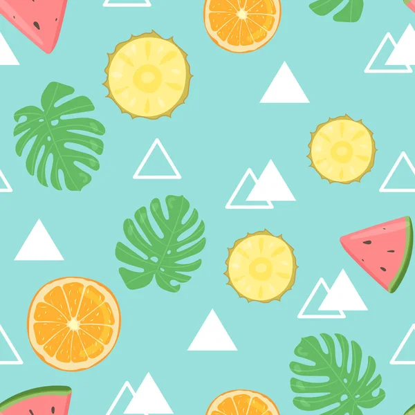 Varrat nélküli nyári mintával gyümölcsök és háromszögek — Stock Vector