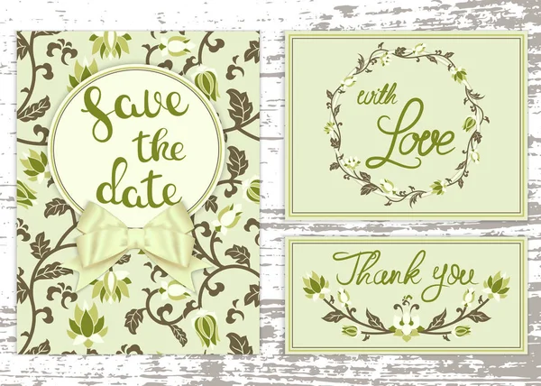 Conjunto de invitaciones de boda vectorial con adorno floral. Diseño floral tierno romántico para invitación de boda — Vector de stock