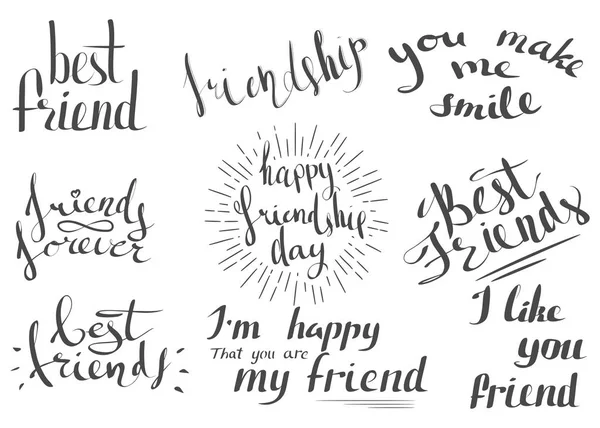 Vector lettering for the International Friendship Day.  Usable as greeting cards, posters. Hand-painted lettering — Stock Vector