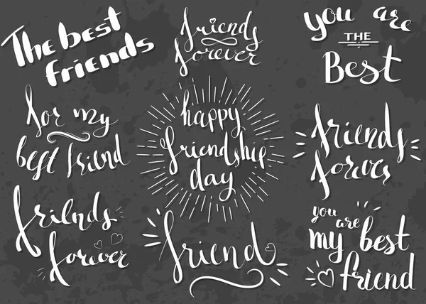 Διανυσματικά γράμματα για την παγκόσμια ημέρα φιλίας. Μπορεί να χρησιμοποιηθεί ως ευχετήριες κάρτες, αφίσες. Γράμματα ζωγραφισμένα στο χέρι — Διανυσματικό Αρχείο