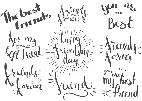 Vector lettering for the International Friendship Day.  Usable as greeting cards, posters. Hand-painted lettering — Stock Vector