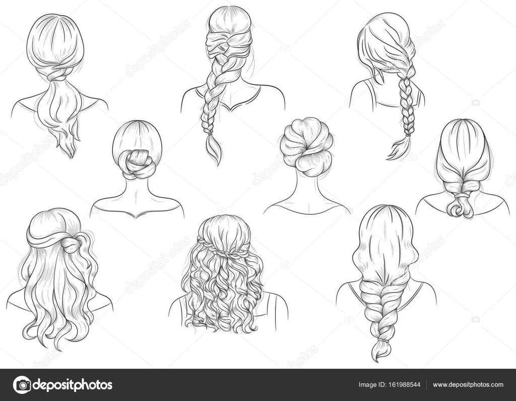 A Set Of Vector Female Hairstyles Easy To Use Outline