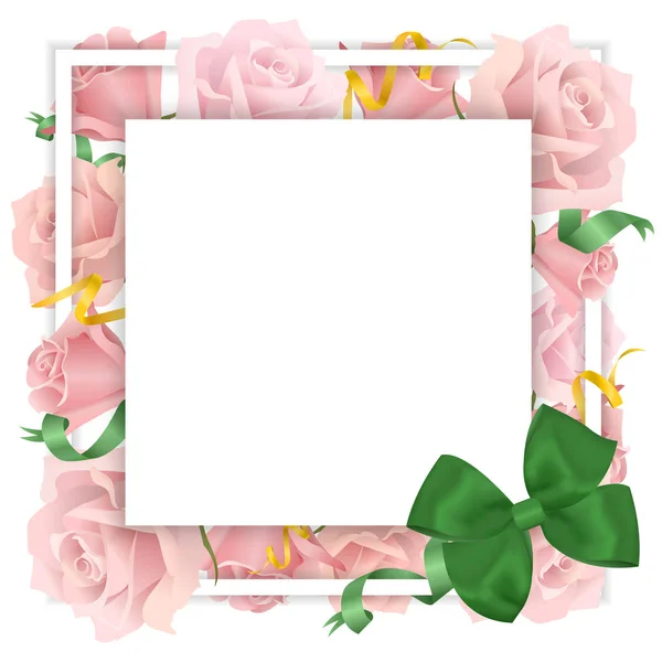Quadro quadrado com rosas e arco. Modelo de vetor para parabéns e convites — Vetor de Stock