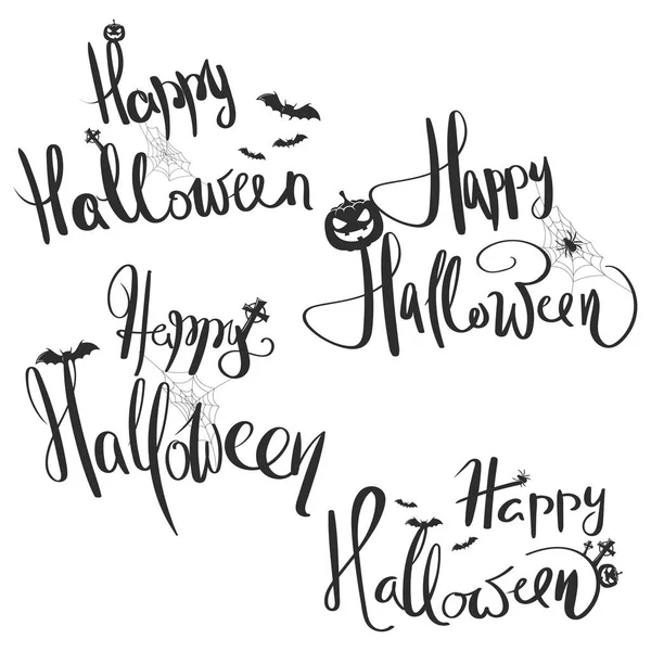 Fröhliche Halloween-Schriftzüge mit thematischen Illustrationen. Vektor — Stockvektor