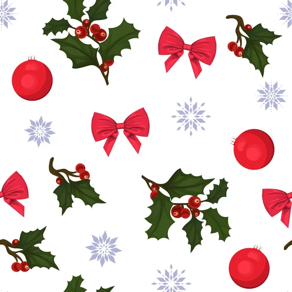 Patrón Año Nuevo Navidad Sin Costuras Patrón Con Acebo Arcos — Archivo Imágenes Vectoriales