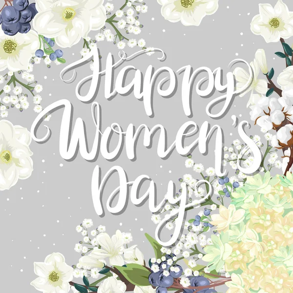 Happy Women Day Feestelijke Kaart Met Delicate Bloemen — Stockvector