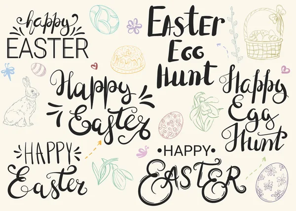 Wesołych Świąt Wielkanocnych Easter Egg Hunt Odręcznie Pozdrowienia Różnych Tradycyjnych — Wektor stockowy