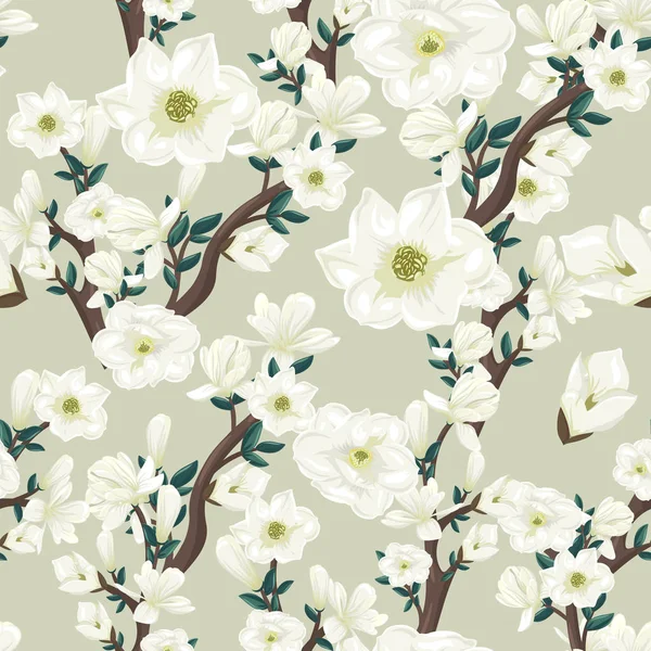 Naadloze Patroon Met Witte Bloemen Een Zachte Patroon Met Bloeiende — Stockvector