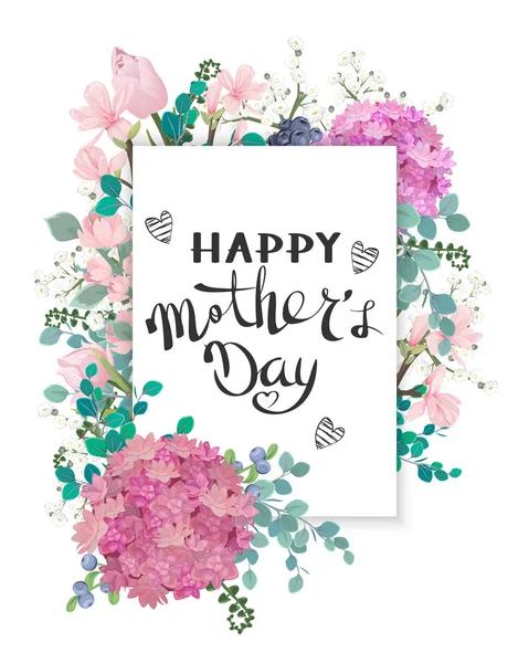 Happy Mother Day Ard Met Een Boeket Van Mooie Bloemen — Stockvector