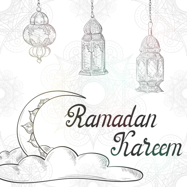 Ramadan Kareem Månen Och Festliga Ljus — Stock vektor