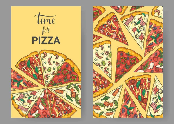 Time Pizza Vertical Backgrounds Slices Pizza — Stock Vector