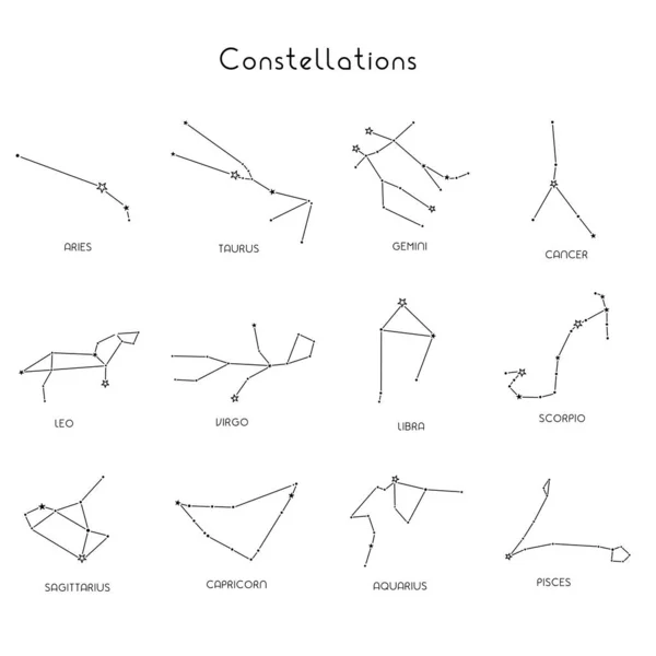 Sternbilder, Sammlung von 12 Tierkreiszeichen lizenzfreie Stockillustrationen