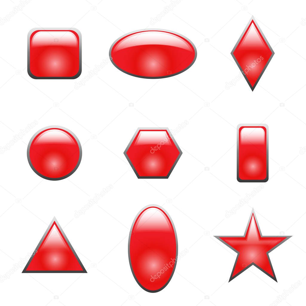 Red glass buttons on a transparent background