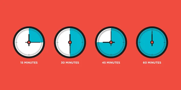 Relógio. Conjunto de tempo em uma hora de design plano ilustração vetorial — Vetor de Stock