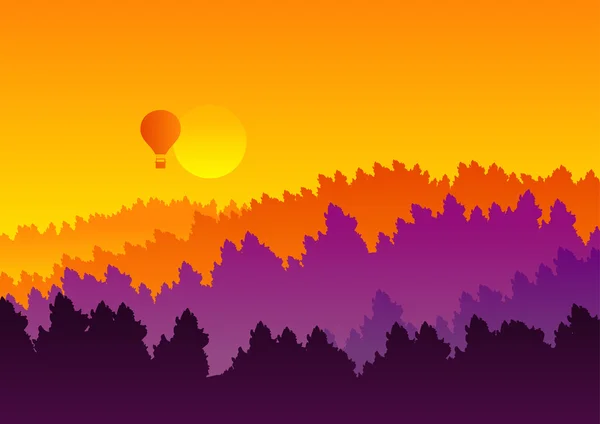 Abstract background sunset silhouette mountain scenery — Stock Vector