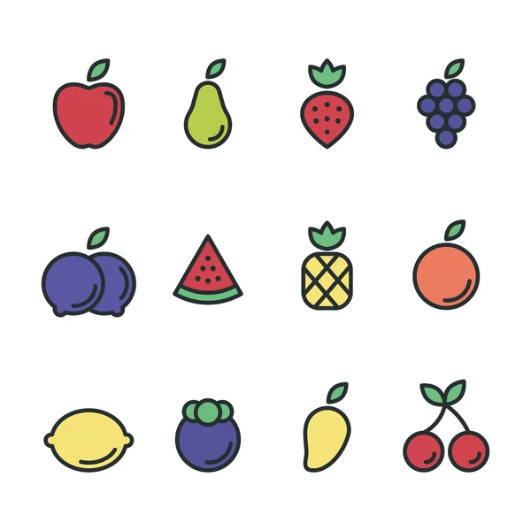 Ícone de frutas conjunto design plano vetor ilustração — Vetor de Stock