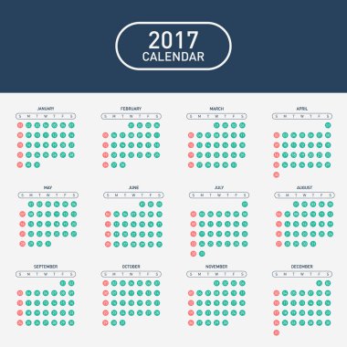 Beyaz arka plan üzerinde bir yıl için takvim 2017