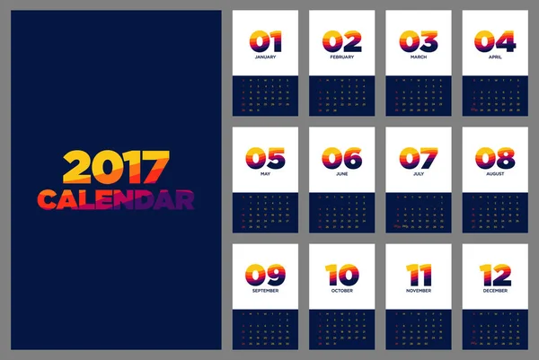 Calendario 2017 diseño plano por un año — Vector de stock
