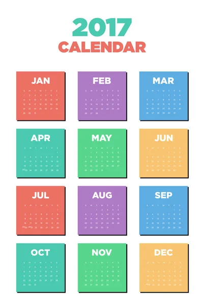 Calendario 2017 diseño plano por un año — Vector de stock