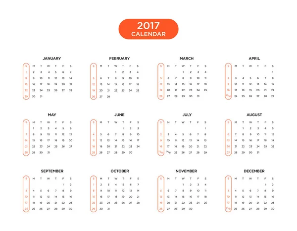Kalendarz 2017 roku na białym tle — Wektor stockowy