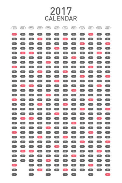 Calendario 2017 para un año sobre fondo blanco — Archivo Imágenes Vectoriales