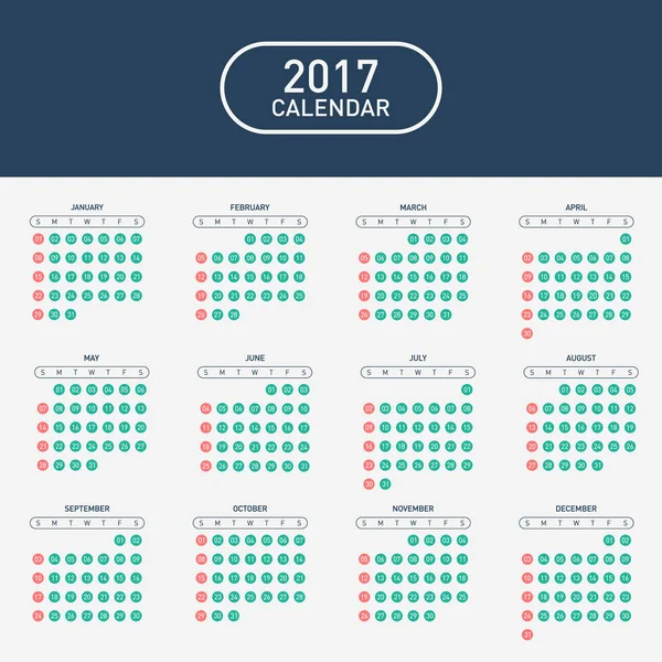 Kalendarz 2017 roku na białym tle — Wektor stockowy