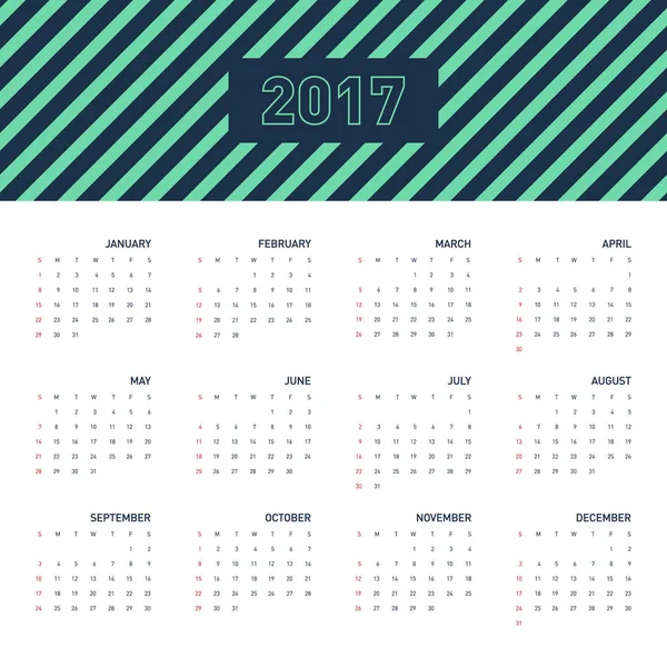 Calendario 2017 por un año, diseño plano — Vector de stock