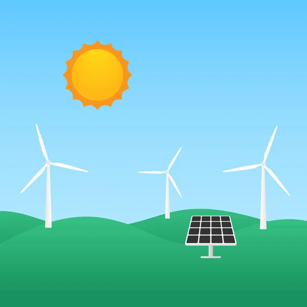 Windmolen en zonnepanelen, hernieuwbare energieconcept — Stockvector