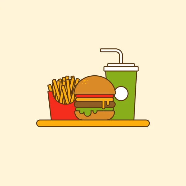 Zestaw hamburger z frytkami i sody Płaska konstrukcja — Wektor stockowy