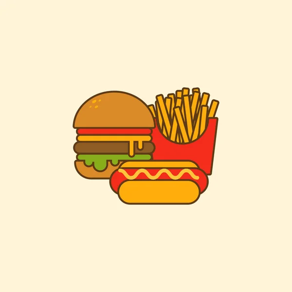 Zestaw hamburger hot-doga i frytki Płaska konstrukcja — Wektor stockowy