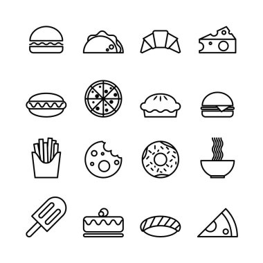 İzole üzerinde beyaz arka plan gıda hattı Icons set