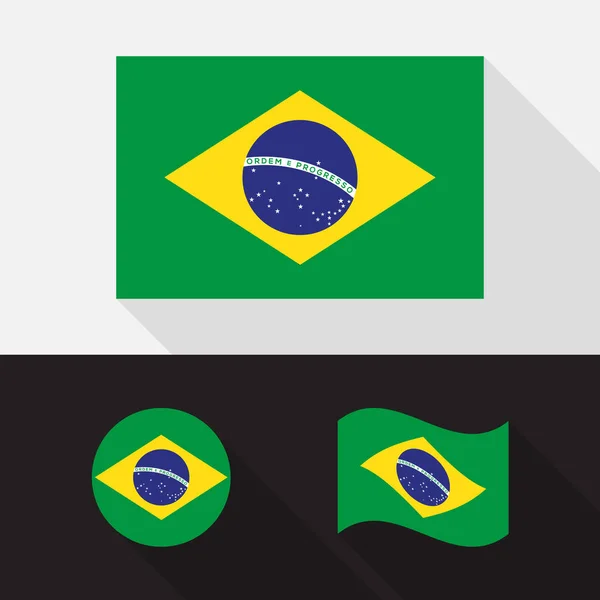 브라질 국기 평면 디자인 벡터 일러스트 레이 션의 설정 — 스톡 벡터