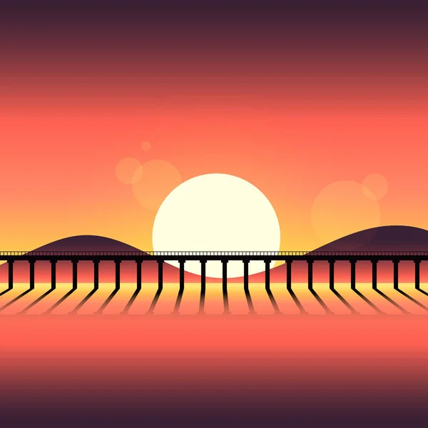 Abstrakte Sonnenuntergang Silhouette Berglandschaft Hintergrund — Stockvektor